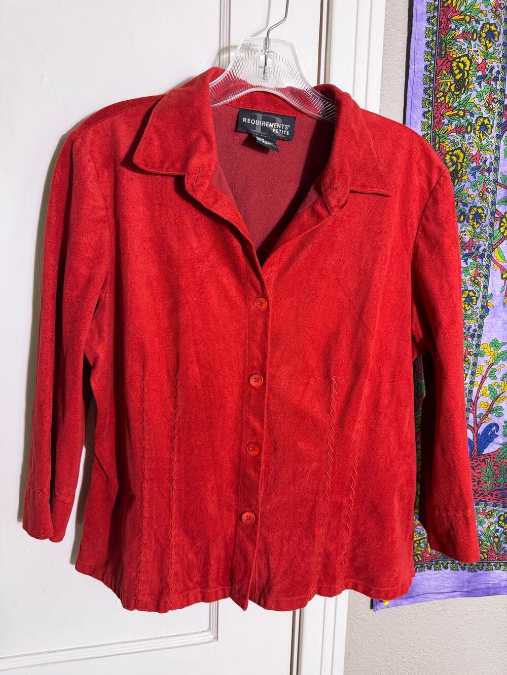 Vintage 90s Requirements Petite Red Faux Suede Blouse PM